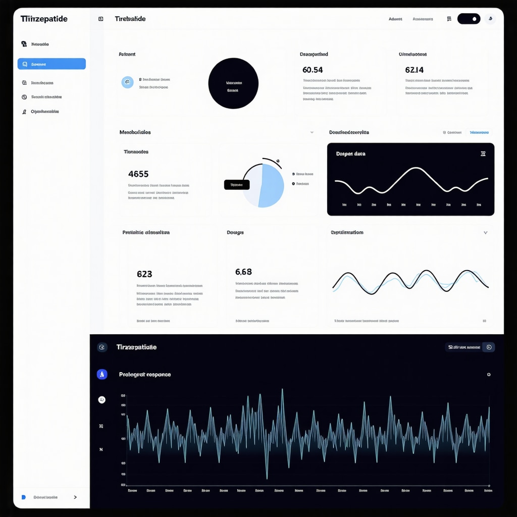 Digital health interface showing AI analytics for tirzepatide dosing and patient metabolic response