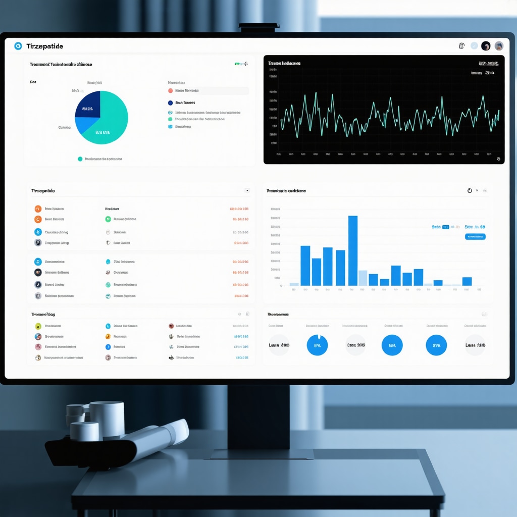 Digital health dashboard showing Tirzepatide adherence and genetic data in clinical obesity management