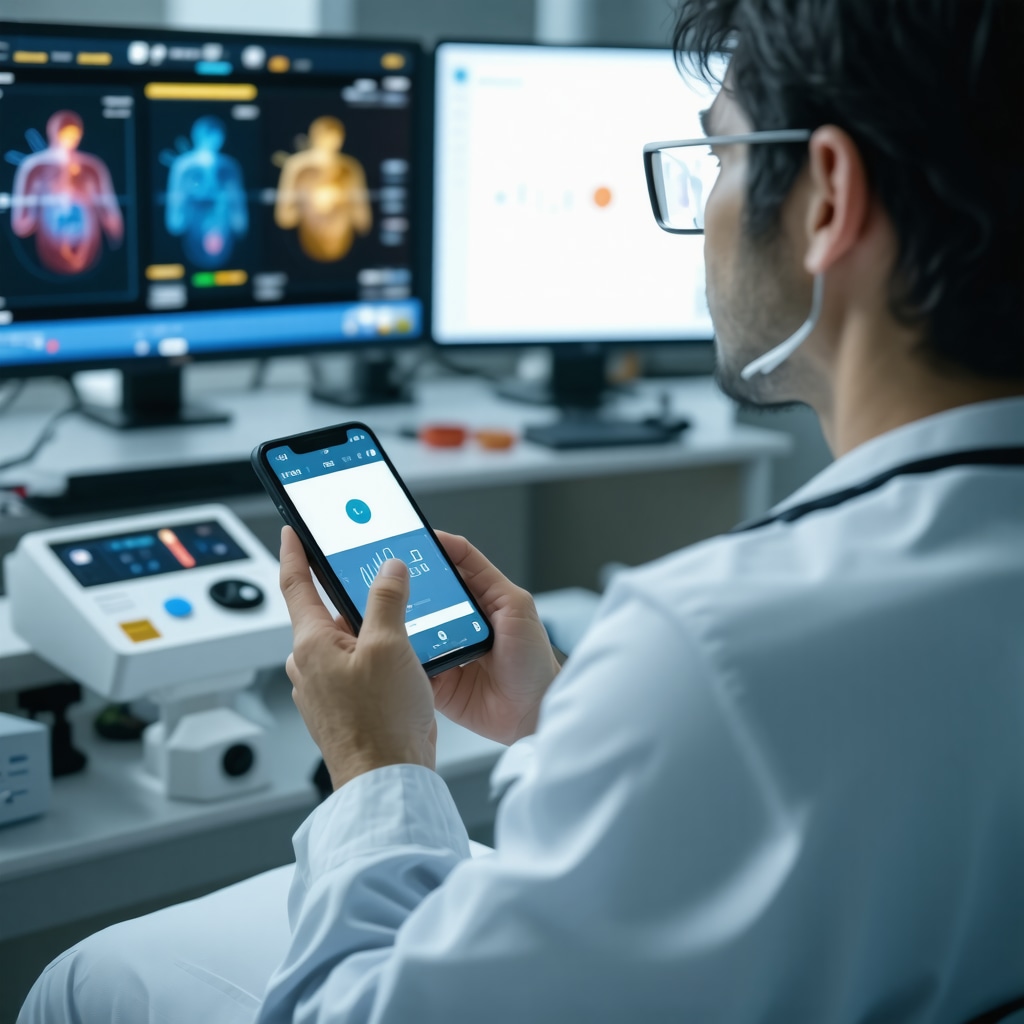 Patient using mobile app and digital devices for monitoring Tirzepatide treatment in New Jersey clinic