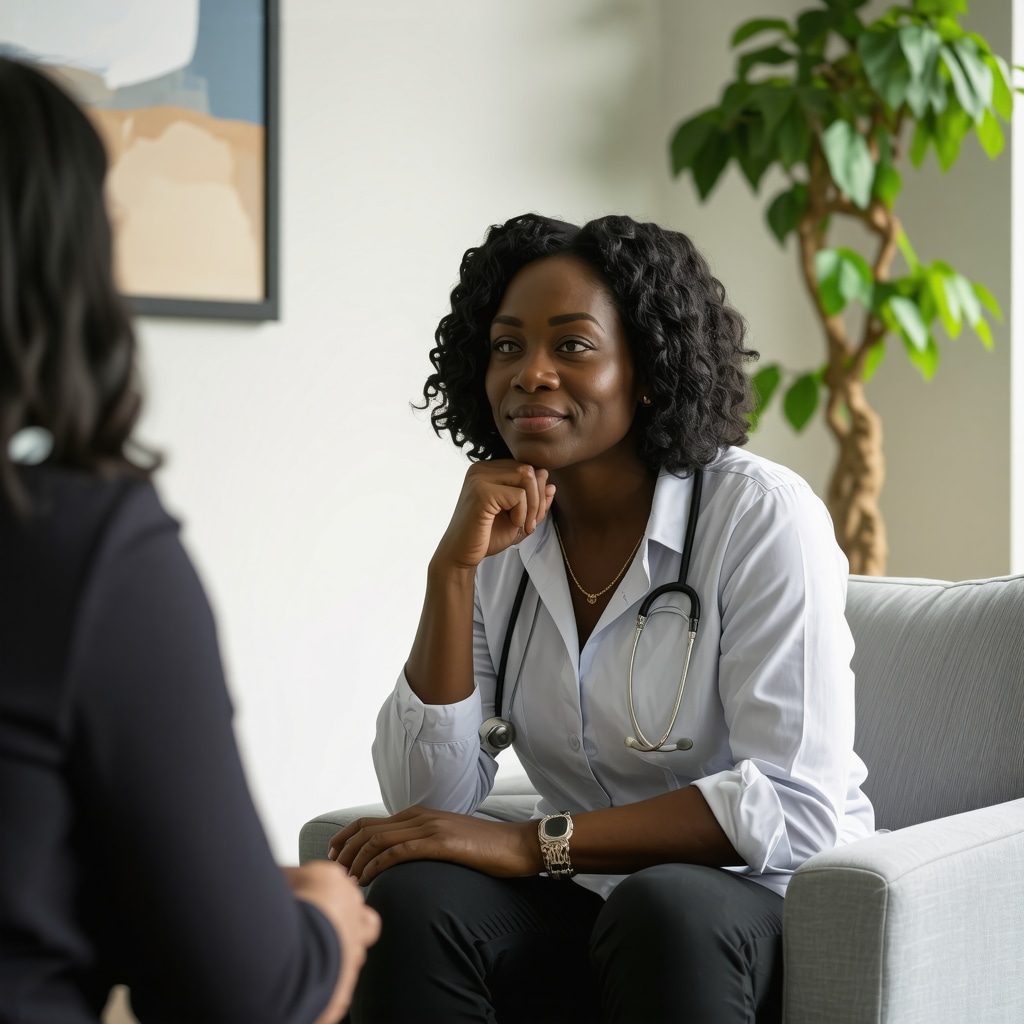 Patient discussing weight loss treatment with doctor in New Jersey clinic