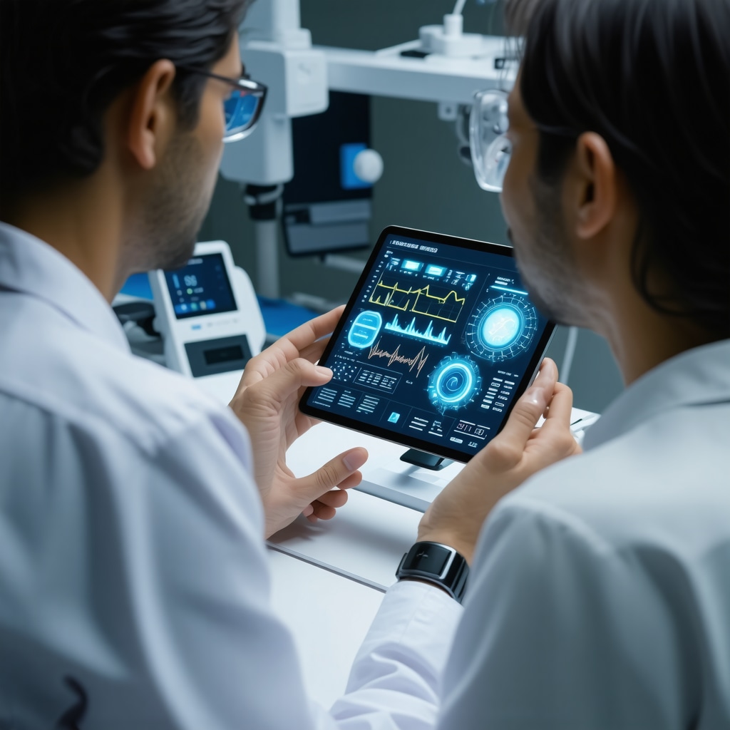 Physician reviewing AI data with patient wearing wearable glucose monitor for tirzepatide therapy