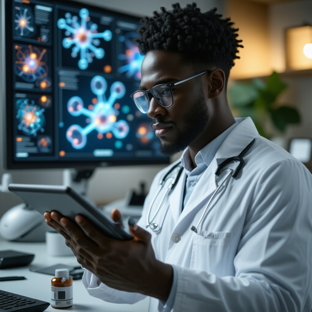 Doctor utilizing AI and genomic data to customize Tirzepatide weight loss treatment for a patient in New Jersey
