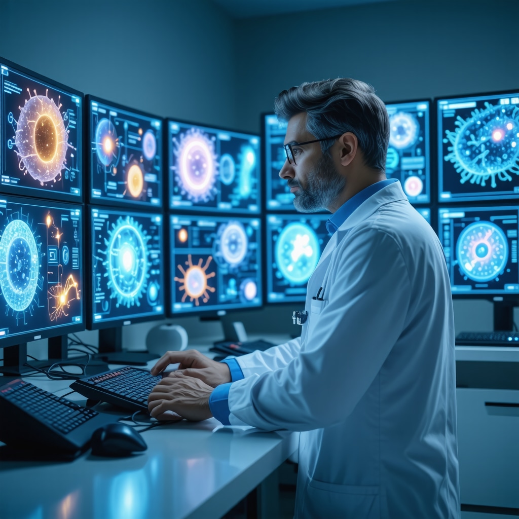 Physician reviewing AI and genomic data for personalized tirzepatide therapy in obesity medicine
