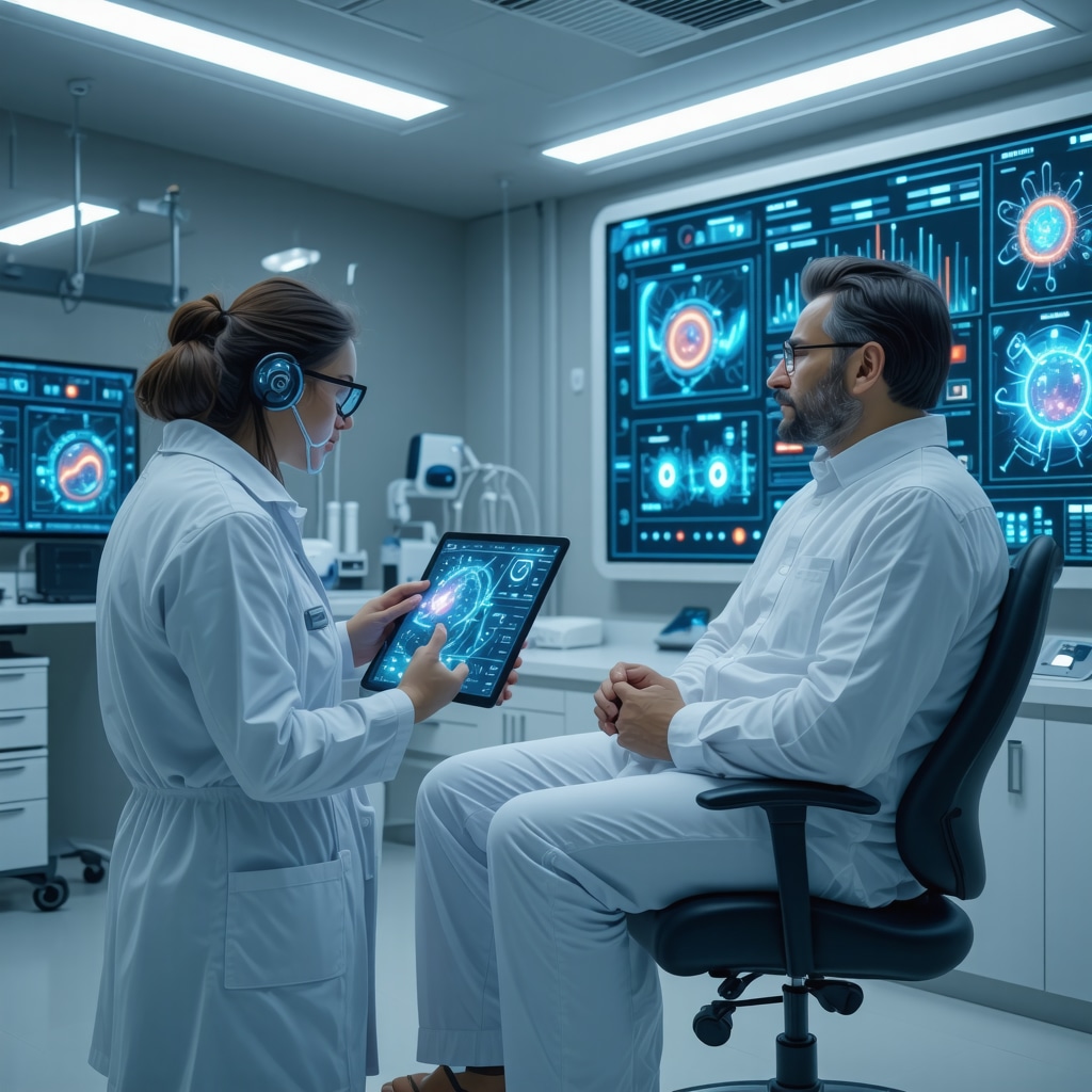Clinician using AI interfaces and wearable biosensor data for personalized Tirzepatide therapy in obesity medicine