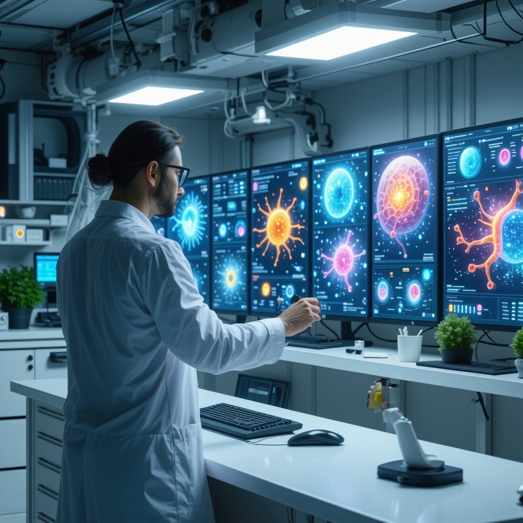 Physician reviewing AI-driven metabolic biomarker data and gut microbiota profiles to optimize tirzepatide therapy