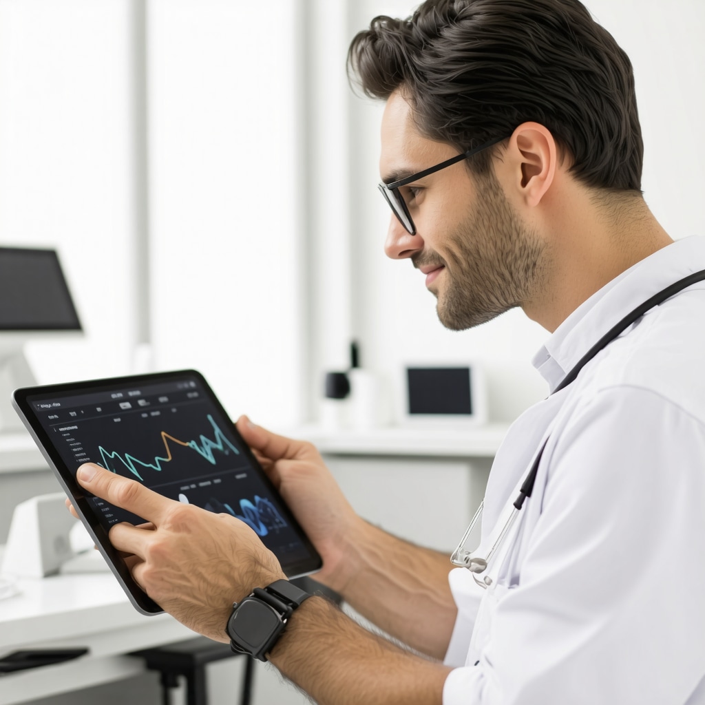 Patient wearing wearable health devices and doctor analyzing digital health data for Tirzepatide treatment in NJ