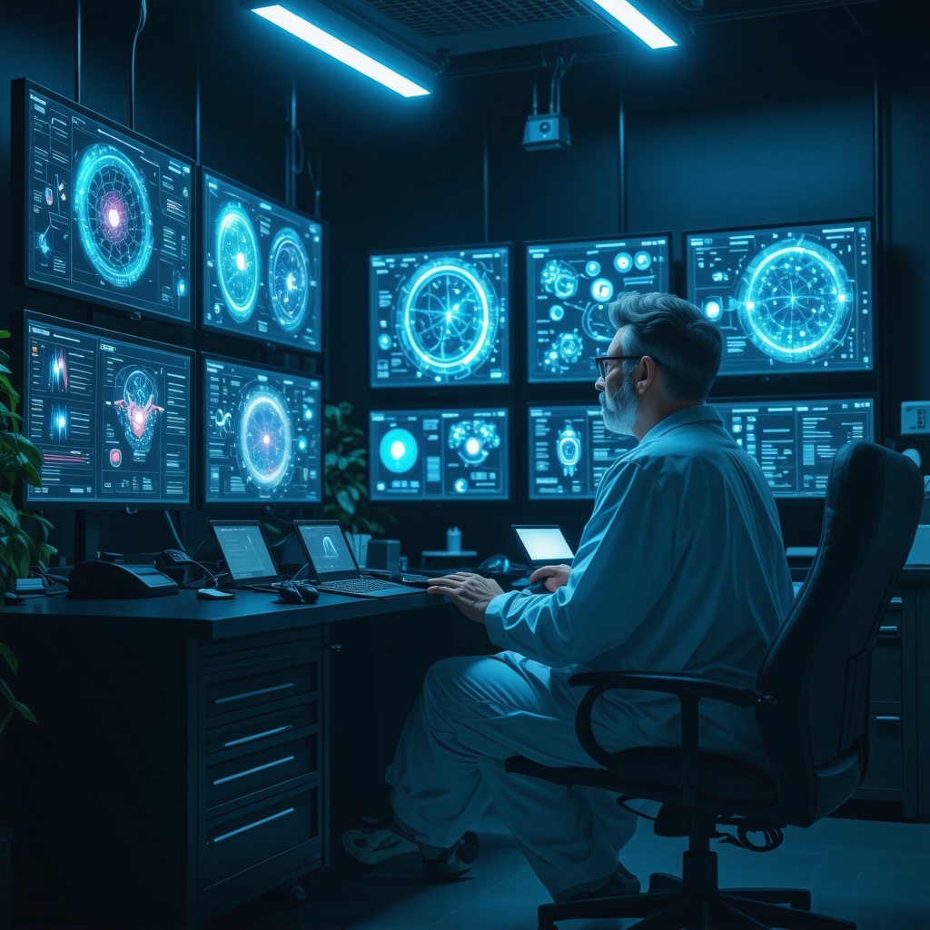 Healthcare professional reviewing AI-driven multi-modal data for personalized Tirzepatide treatment in clinical setting
