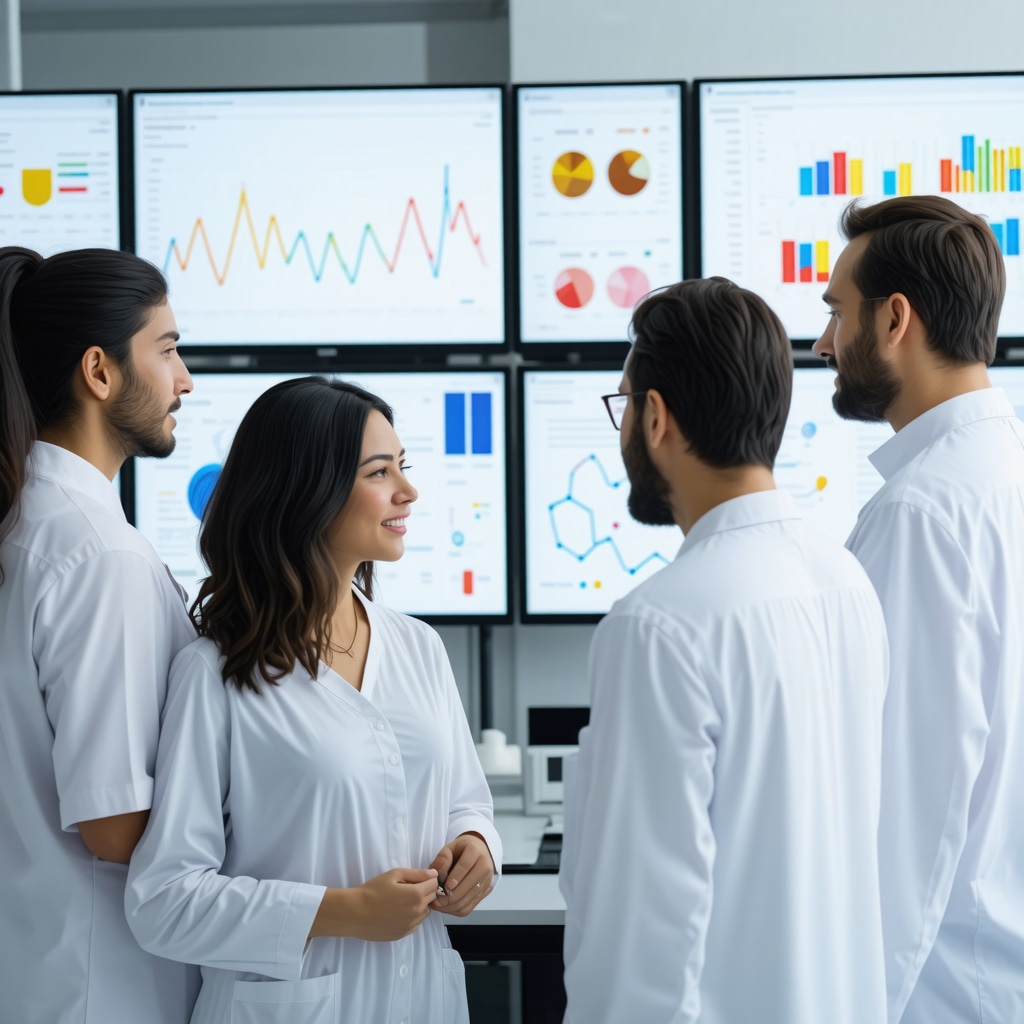 Patient consultation in a clinical setting with genetic data and tirzepatide therapy illustrations