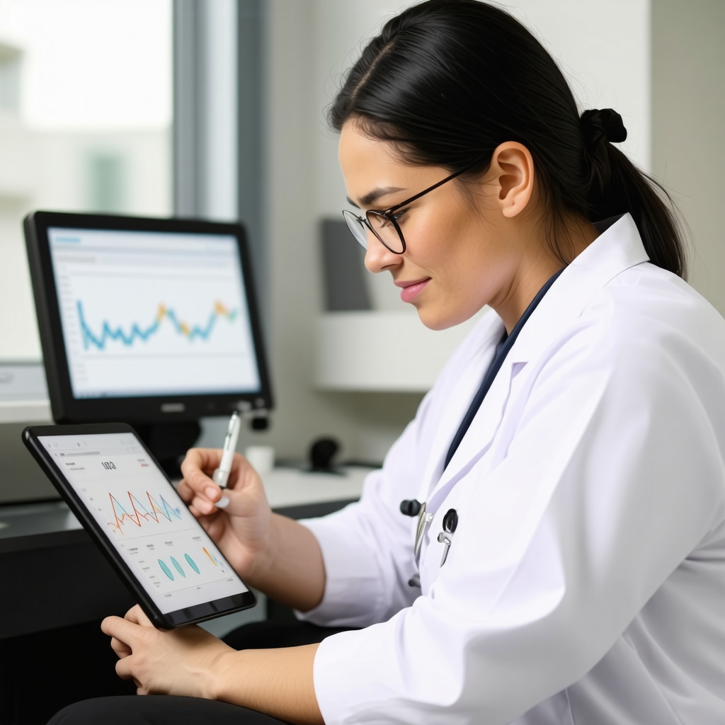 Clinician and patient reviewing Tirzepatide treatment and continuous glucose monitoring data in a New Jersey clinic