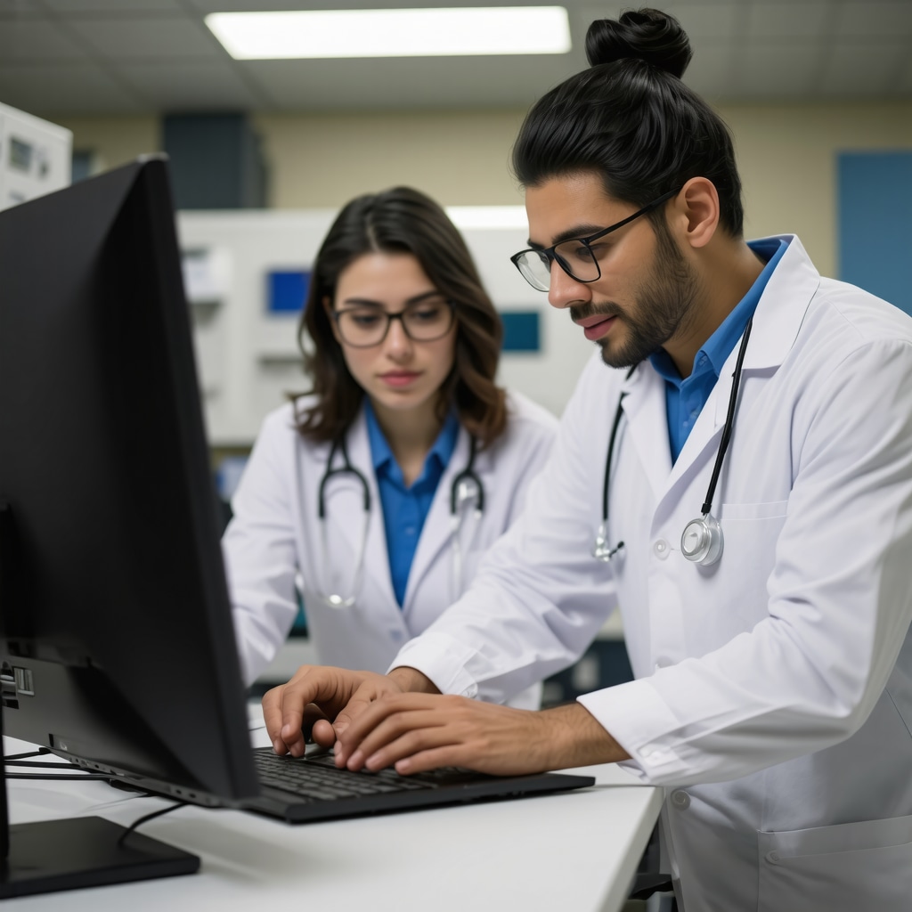 Healthcare professionals analyzing pharmacogenomic data and digital health metrics in obesity treatment