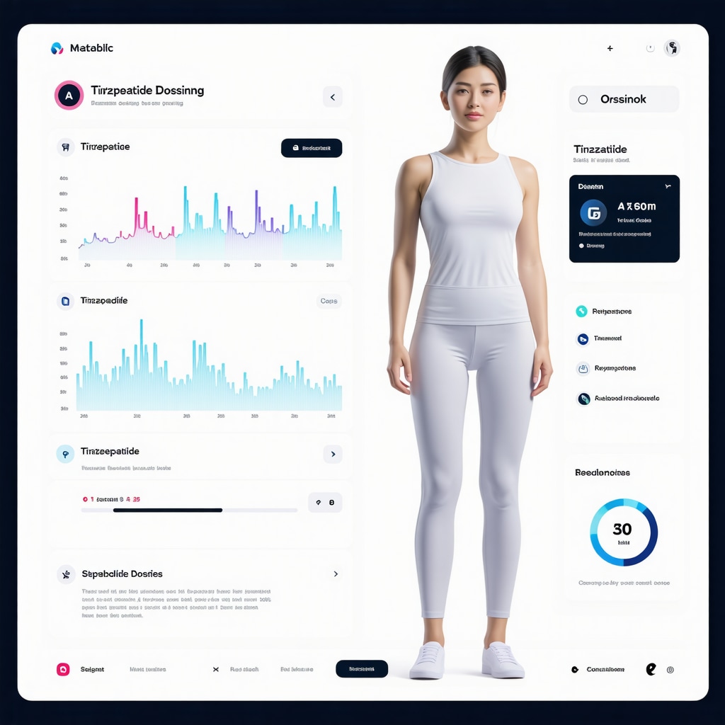 Futuristic digital health interface showing real-time metabolic monitoring and AI-based tirzepatide dose adjustments