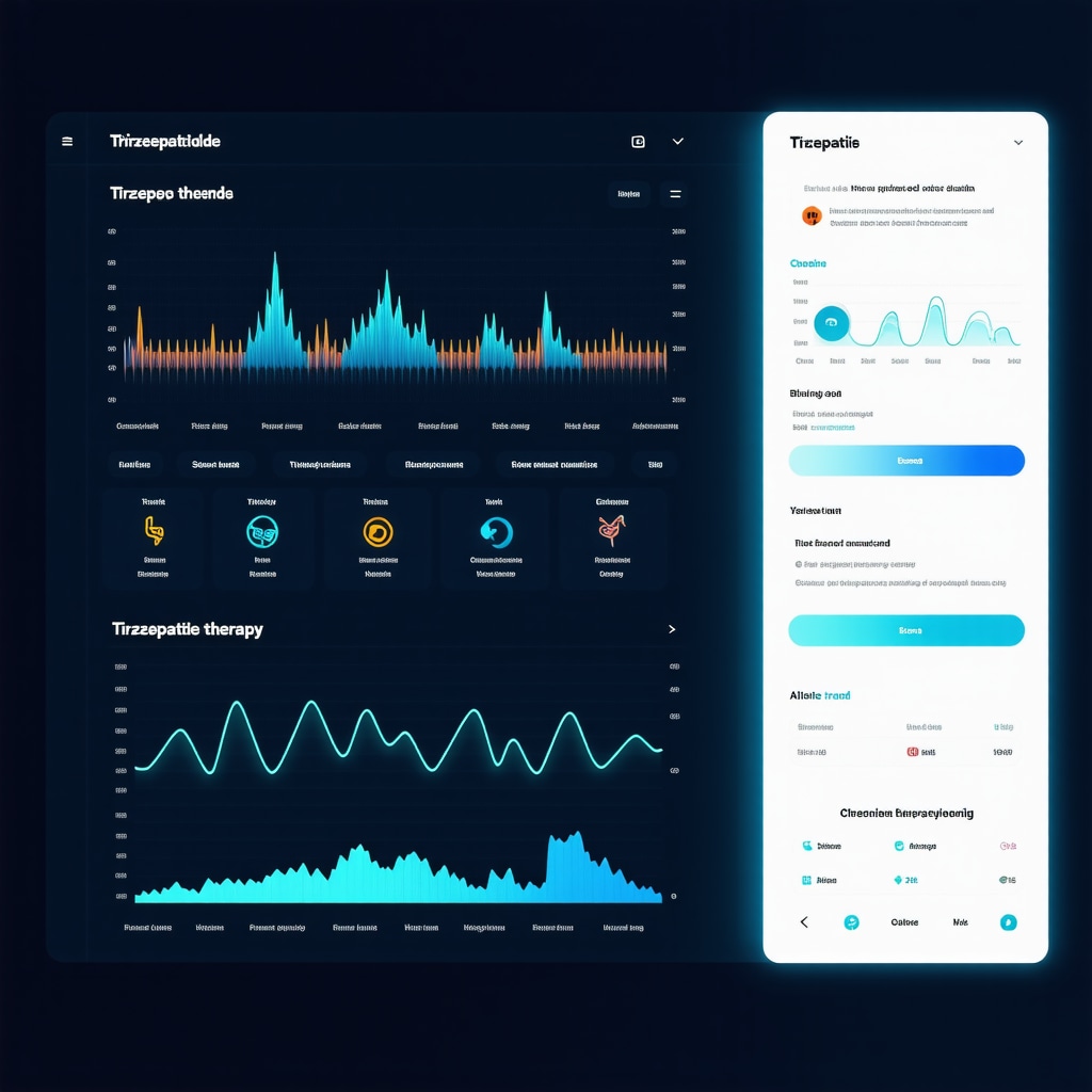 Digital dashboard showing real-time biometric data and AI analytics for personalized tirzepatide treatment