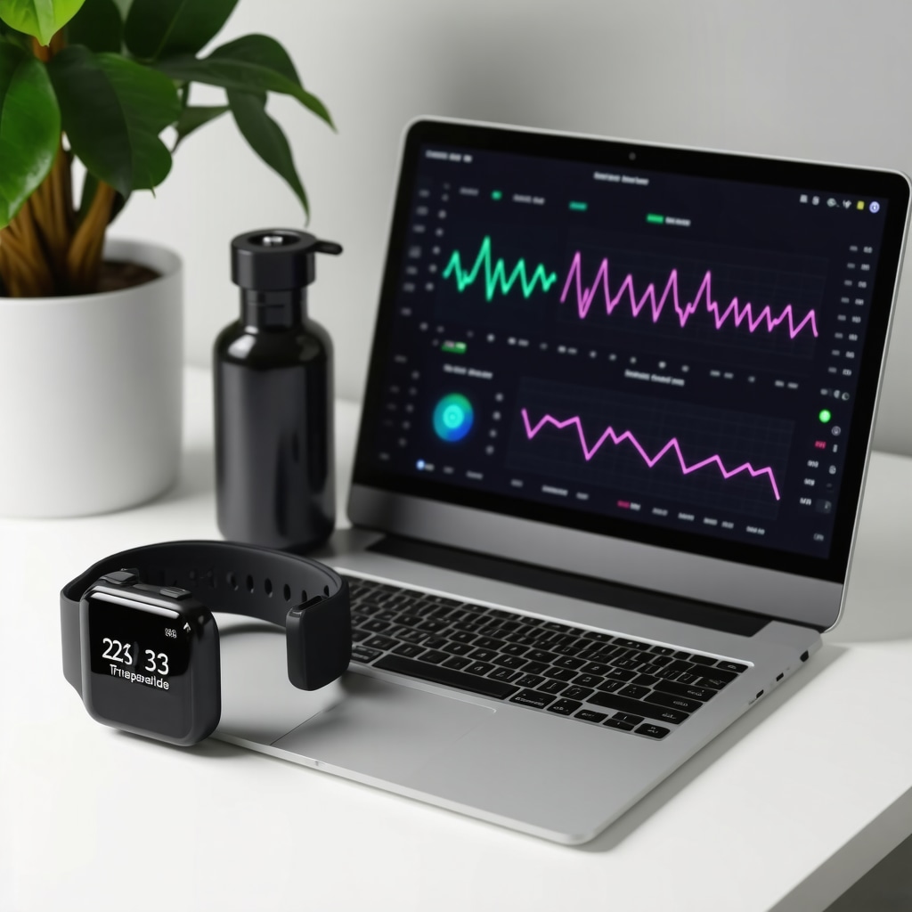 Digital health technology depicting wearable sensors and AI analytics for monitoring tirzepatide treatment