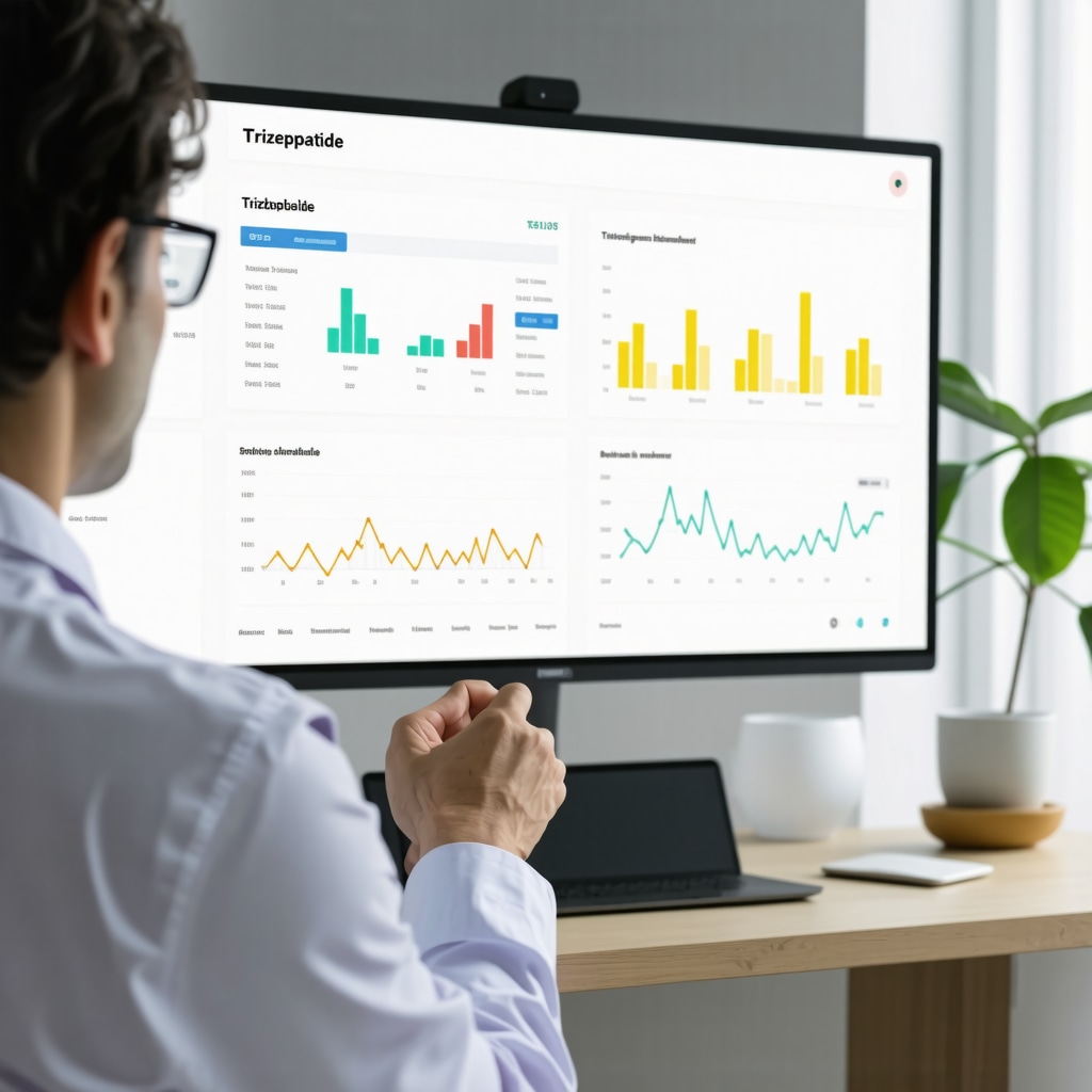 Healthcare provider reviewing tirzepatide dosing and metabolic data on digital dashboard with patient in NJ clinic