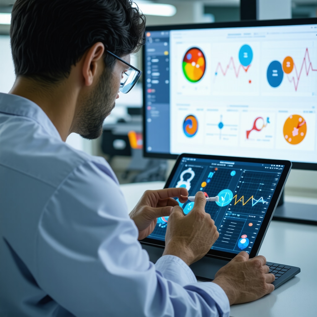 Physician analyzing tirzepatide treatment progress with digital apps and genetic data in a clinical setting