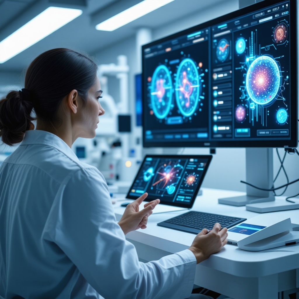 Patient and clinician discussing tirzepatide therapy with digital health and pharmacogenomic data visualized on screens