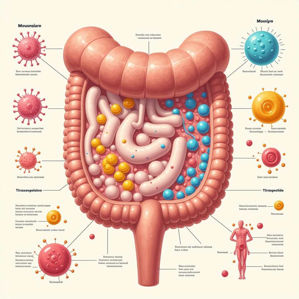 Infographic showing gut microbiome diversity and its effect on Mounjaro weight loss treatment efficacy