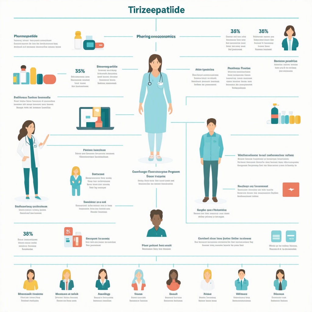 Infographic depicting pharmacogenomics, behavioral economics strategies, and combination therapies in tirzepatide weight loss programs in NJ clinics