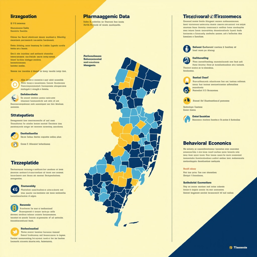 Infographic showing personalized Tirzepatide treatment combining genetic data, behavioral strategies, and digital monitoring tools