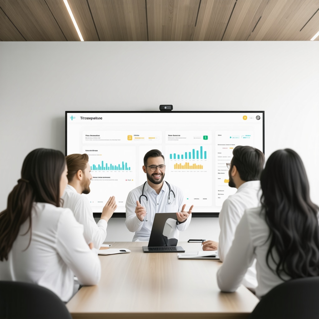 Healthcare professionals collaborating over Tirzepatide treatment plans with digital monitoring in a New Jersey clinic