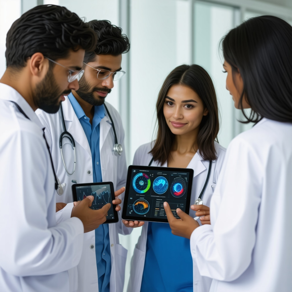 Healthcare professionals analyzing metabolic biomarker data on digital devices for personalized tirzepatide treatment