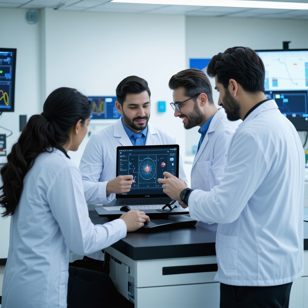 Healthcare professionals collaborating with a patient using wearable devices and digital monitors to optimize tirzepatide treatment in obesity management.