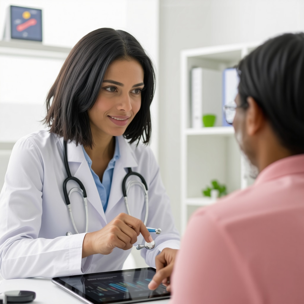 Physician and patient discussing Tirzepatide treatment plans with digital health data on tablet in New Jersey clinic