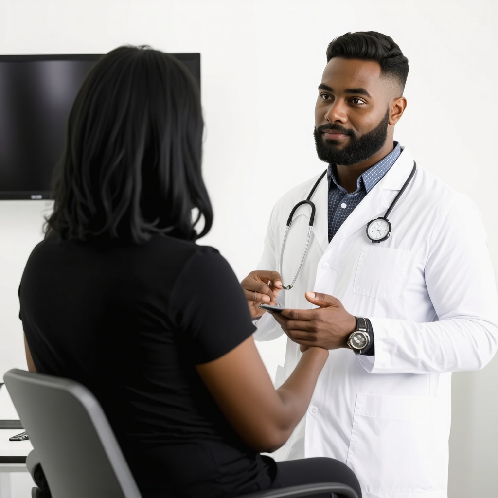 Doctor and patient reviewing digital health data for tirzepatide weight loss treatment in a modern NJ clinic
