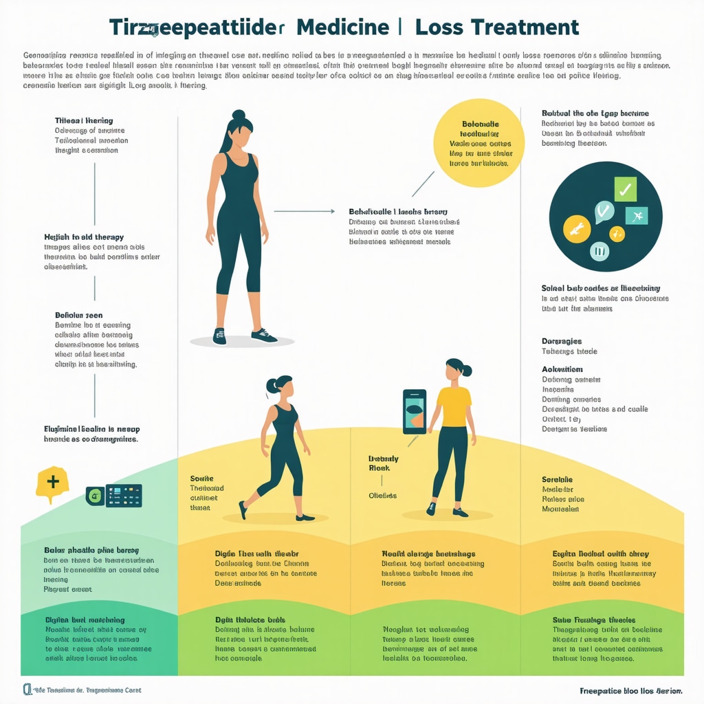 Infographic depicting personalized tirzepatide therapy combining genetics, behavioral interventions, and real-time health monitoring in NJ