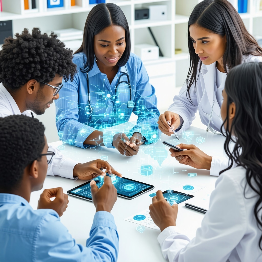 Patients using AI health apps and genetic data visualization for personalized Tirzepatide treatment in New Jersey clinic