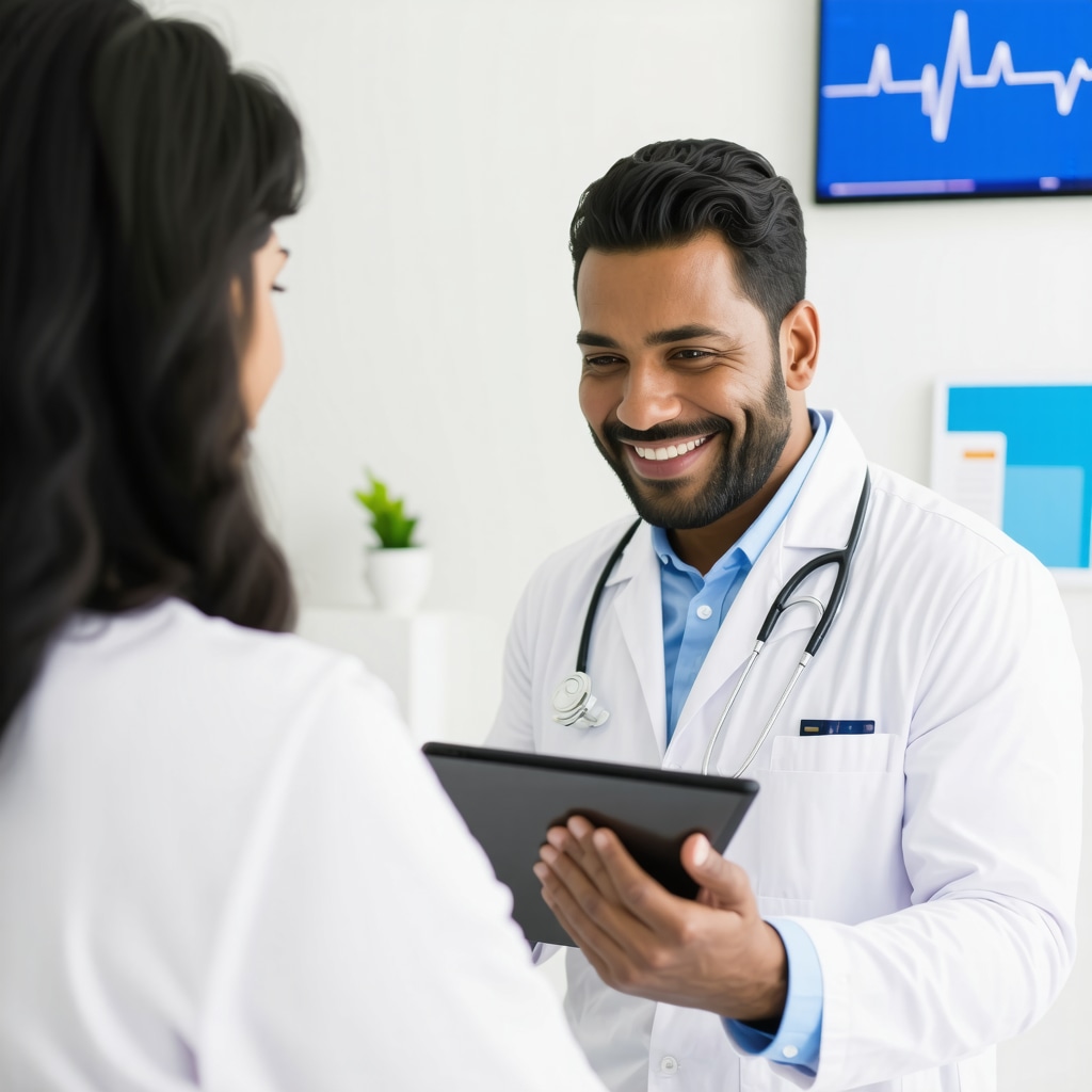 NJ physician discussing personalized tirzepatide treatment plans with patient using a tablet