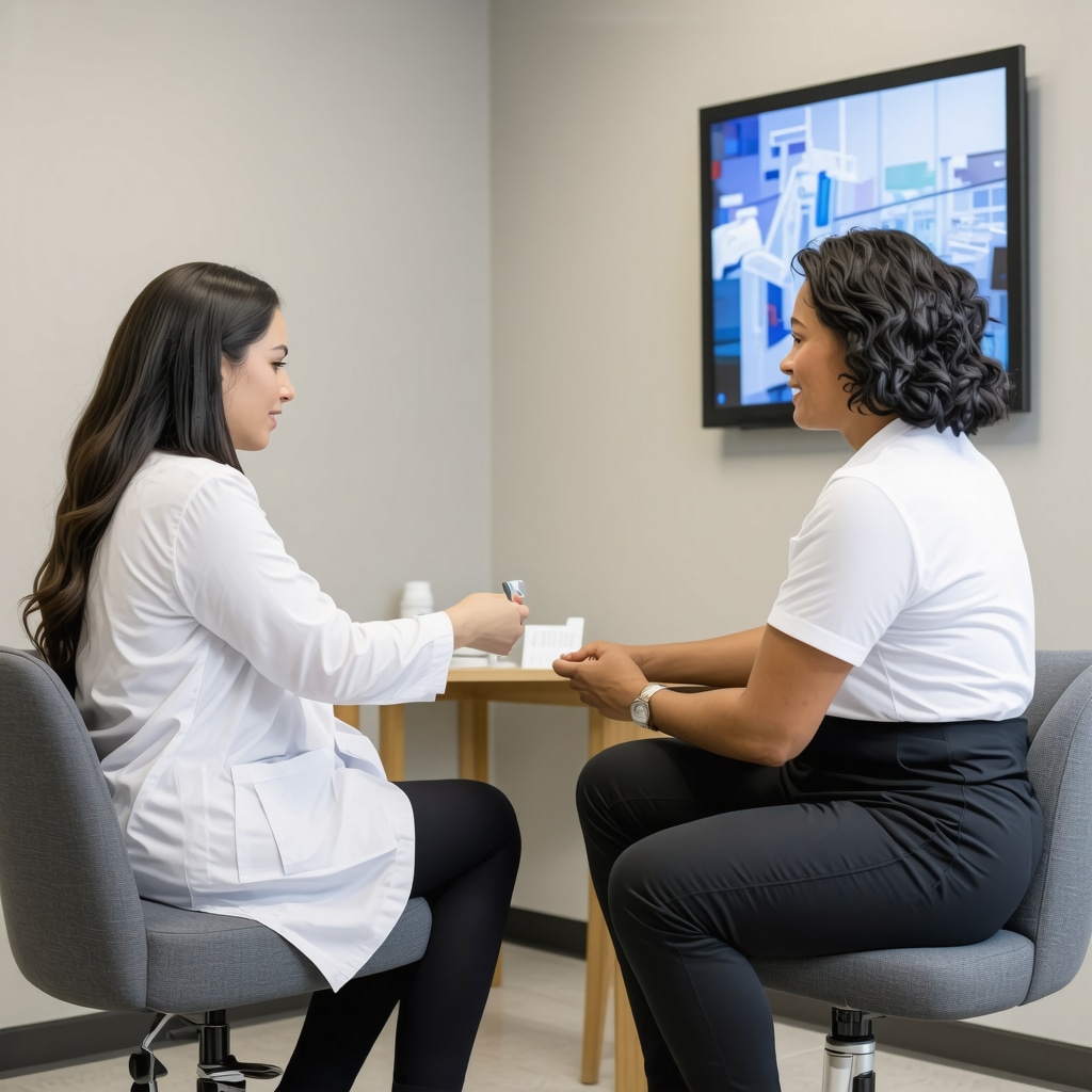 Physician and patient discussing tirzepatide dosing and metabolic health in a modern NJ clinic setting