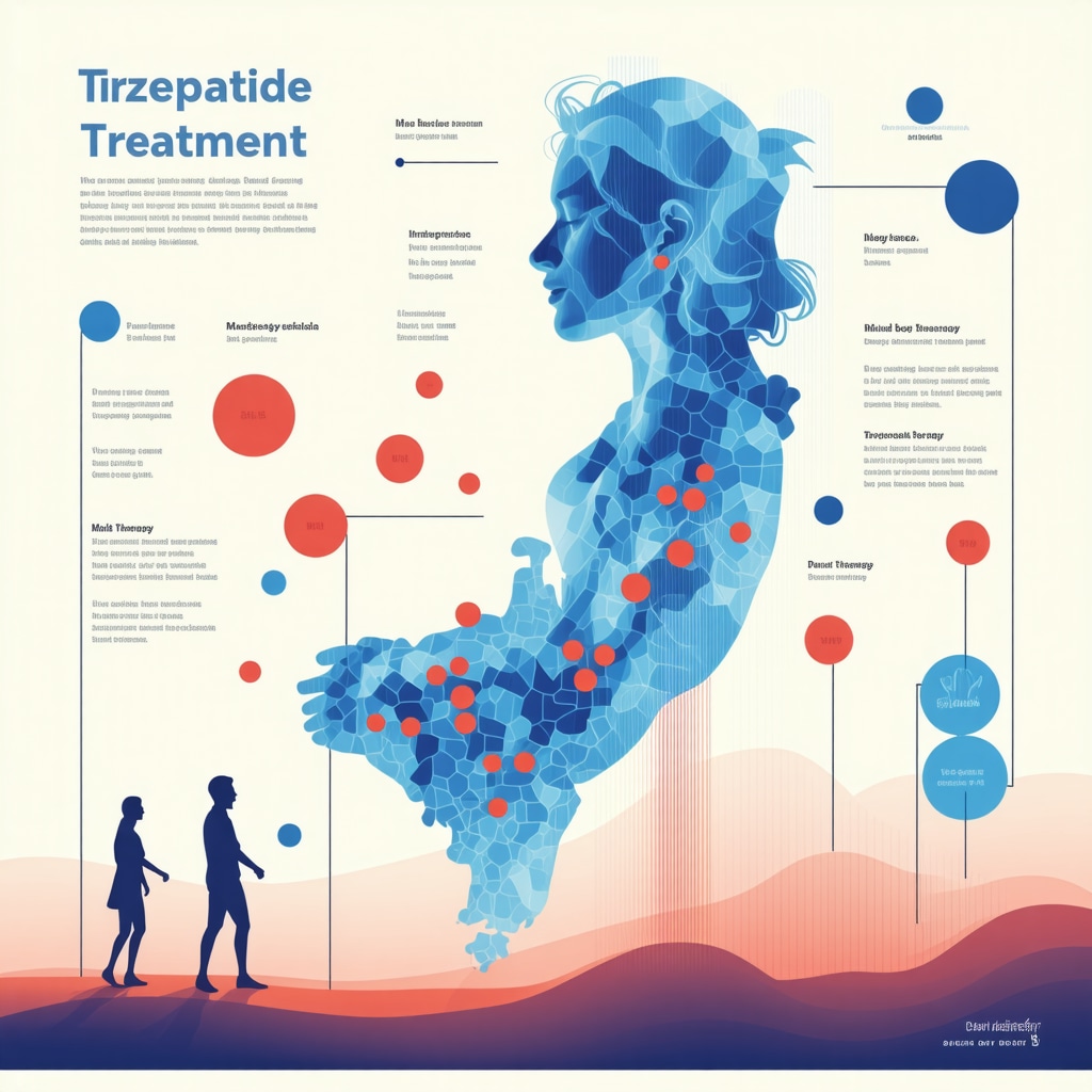 Infographic showing genetic profiling, mind-body therapy, and digital health tools integrated in tirzepatide treatment in New Jersey clinics