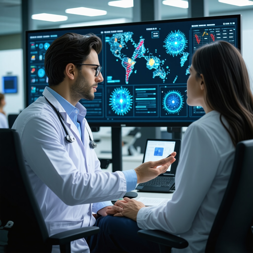 Doctor discussing pharmacogenomic test results with patient in modern New Jersey clinic