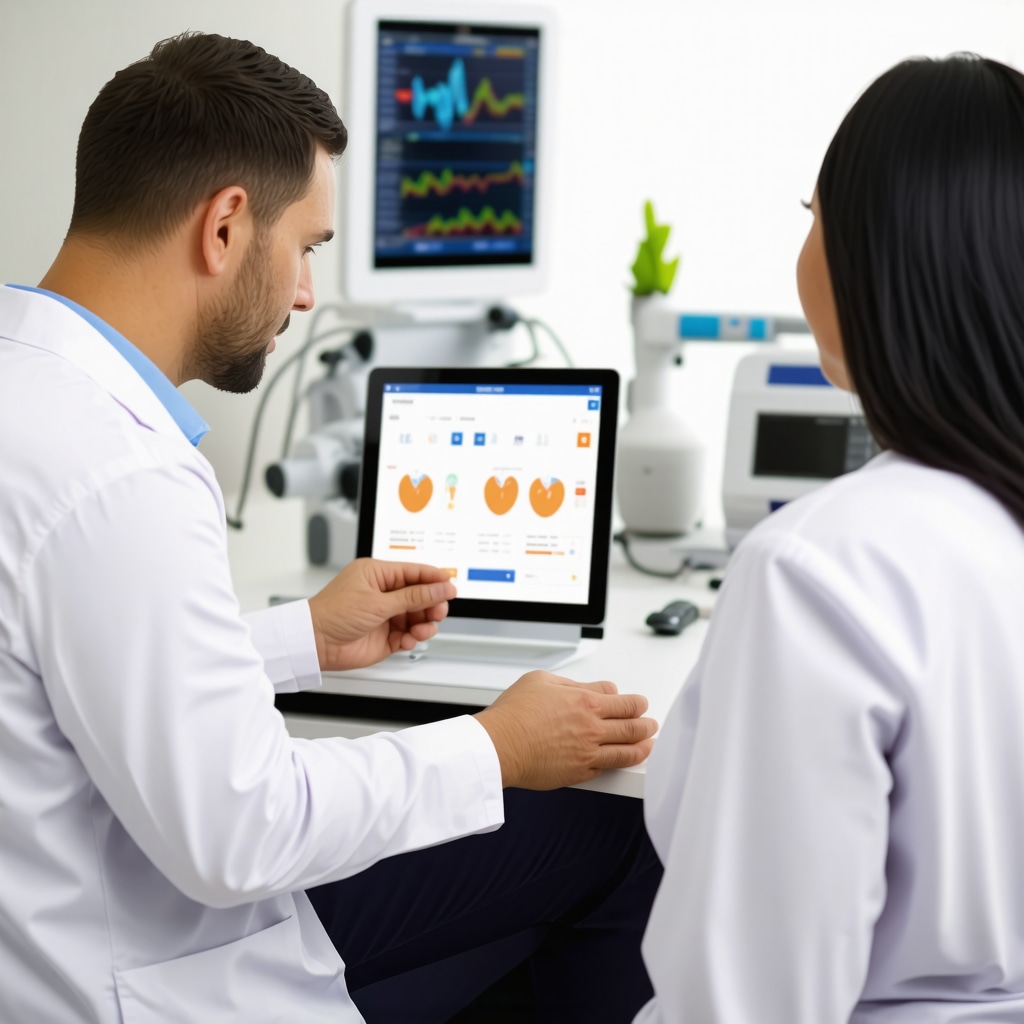 Physician explaining Tirzepatide weight loss treatment to patient using digital tools in NJ clinic