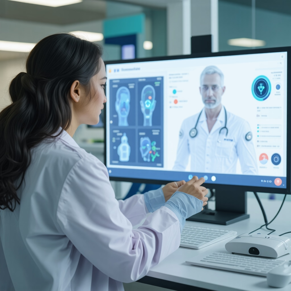 Doctor analyzing biometric data and AI algorithms on a digital dashboard to optimize Tirzepatide dosing for weight loss