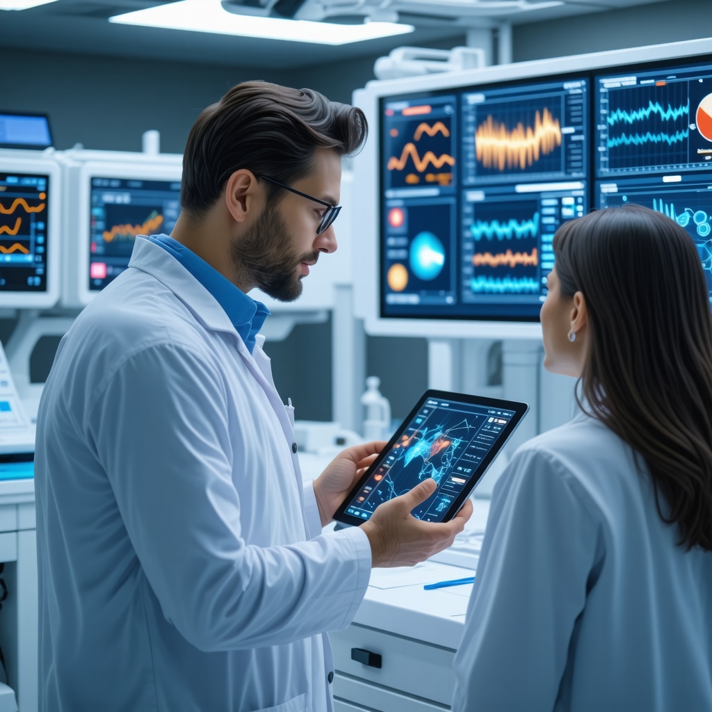 Doctor reviewing biomarker and pharmacokinetic data with patient in advanced clinical setting for Tirzepatide therapy
