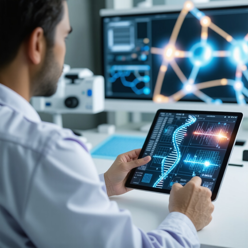 Healthcare professional reviewing genetic and AI analytics data for personalized tirzepatide therapy