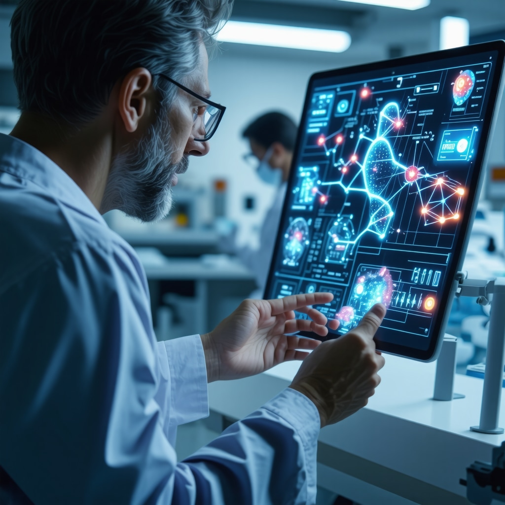 Healthcare professional reviewing genetic data and personalized tirzepatide treatment plans on digital devices in a clinical environment