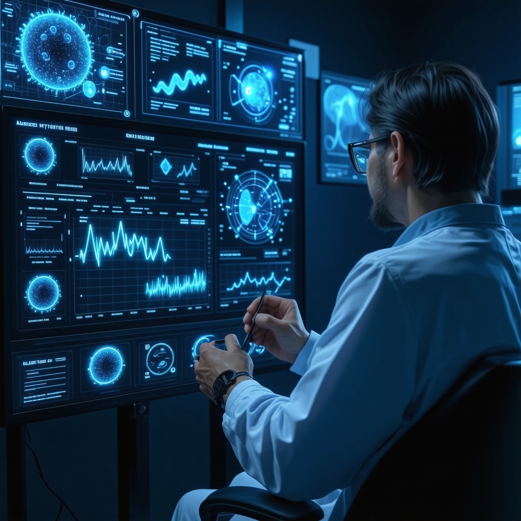 Doctor remotely monitoring patient data with genomic and microbiome insights for personalized tirzepatide treatment