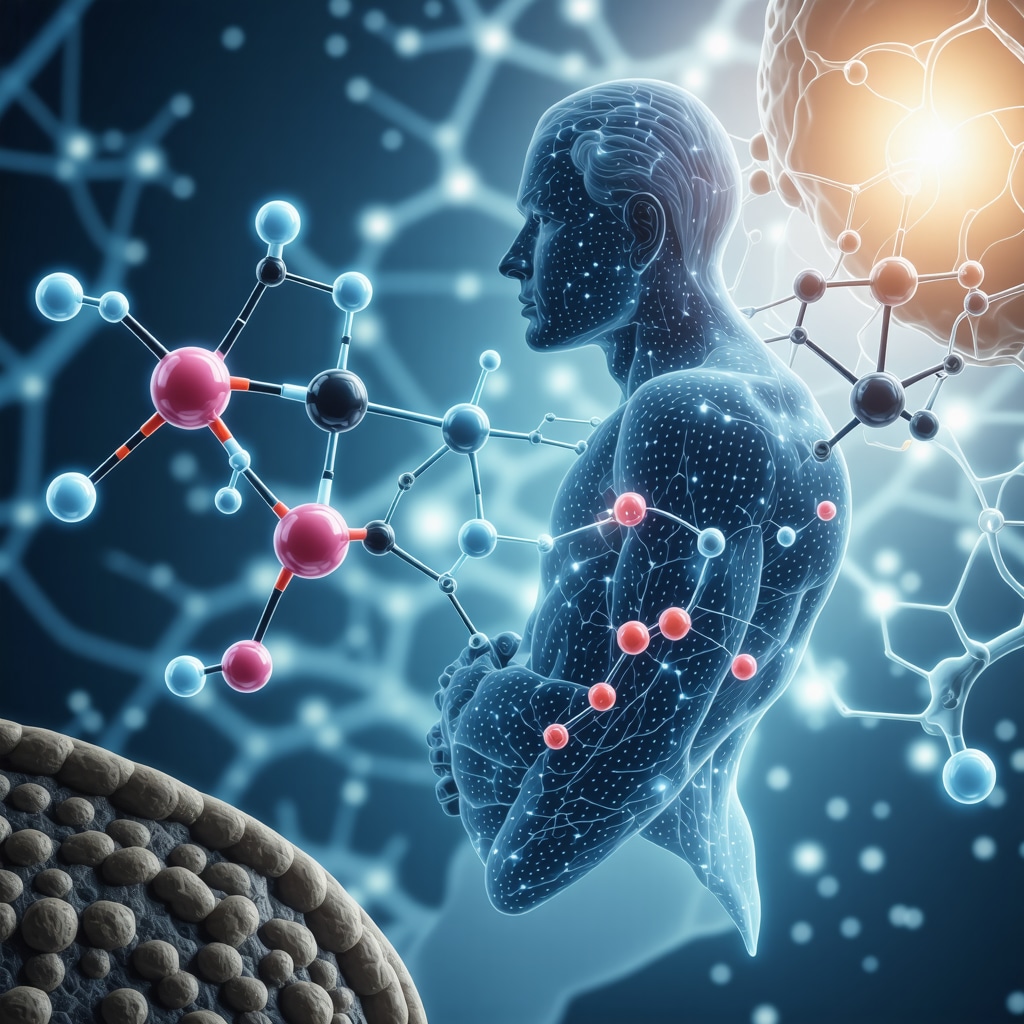 Illustration of tirzepatide molecule activating GLP-1 and GIP receptors with metabolic pathways and New Jersey context