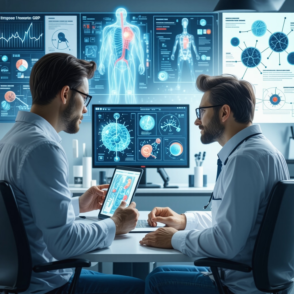 Infographic showing tirzepatide’s dual agonism on GLP-1 and GIP receptors with physician-patient teleconsultation