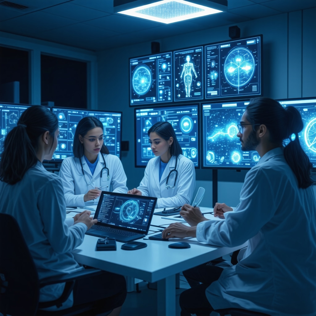 Healthcare professionals analyzing AI-powered biometric and pharmacogenomic data to optimize tirzepatide weight loss treatment