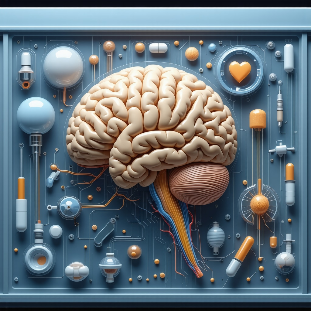 Illustration of biomarker analysis and brain reward pathways with innovative tirzepatide delivery devices in clinical obesity treatment