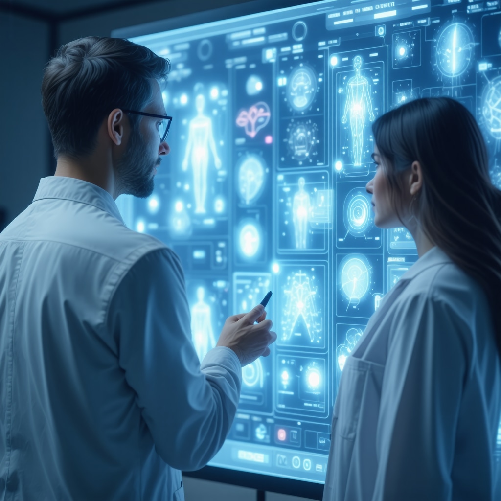 Doctor reviewing holographic biometric data with patient during tirzepatide consultation in New Jersey