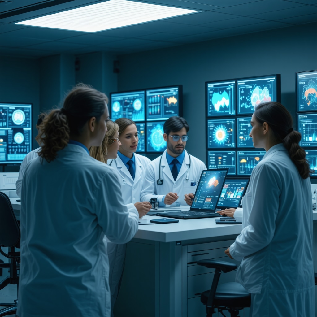 Clinicians analyzing data on digital monitors in a modern NJ obesity clinic