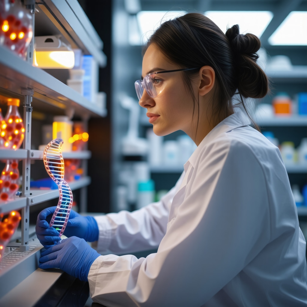 Researcher studying genetic and hormonal data for tailored weight loss treatment in a laboratory.