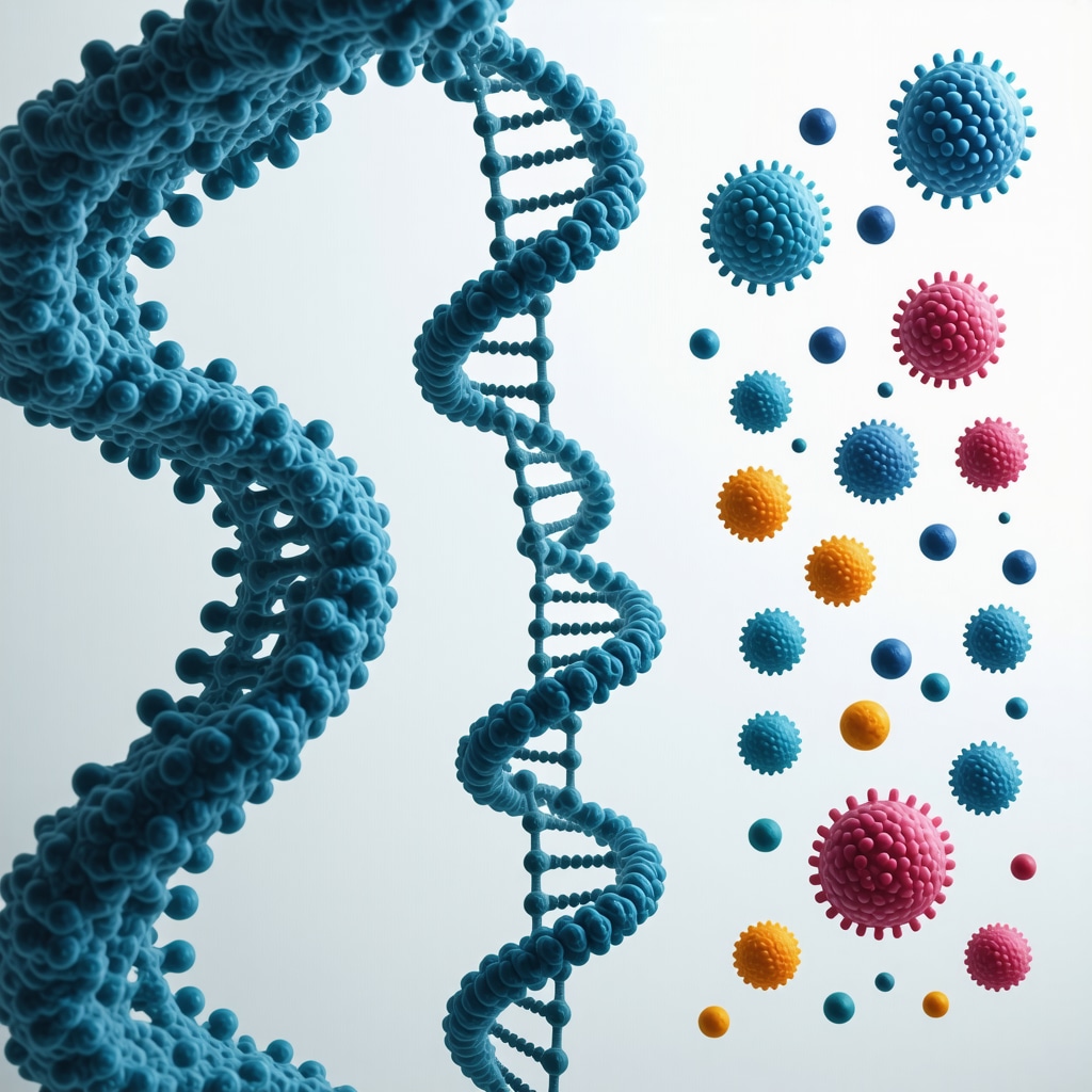 DNA strands and microbiota symbols representing personalized obesity treatment diagnostics in New Jersey clinics.