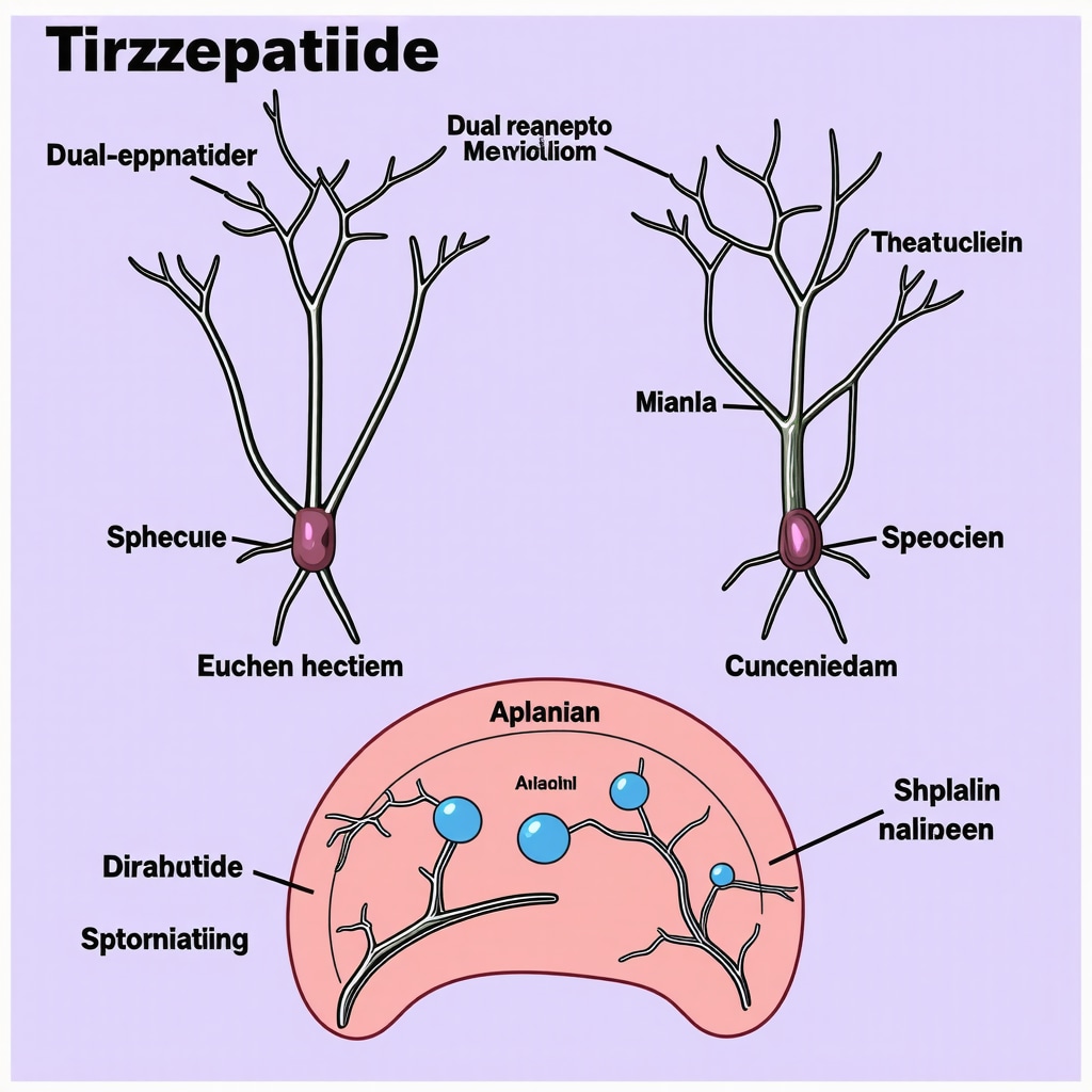Illustration of Tirzepatide's effect on hormonal regulation of appetite and insulin sensitivity.