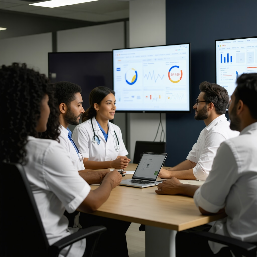 Medical professionals collaborating with digital health technology for tirzepatide treatment in obesity medicine